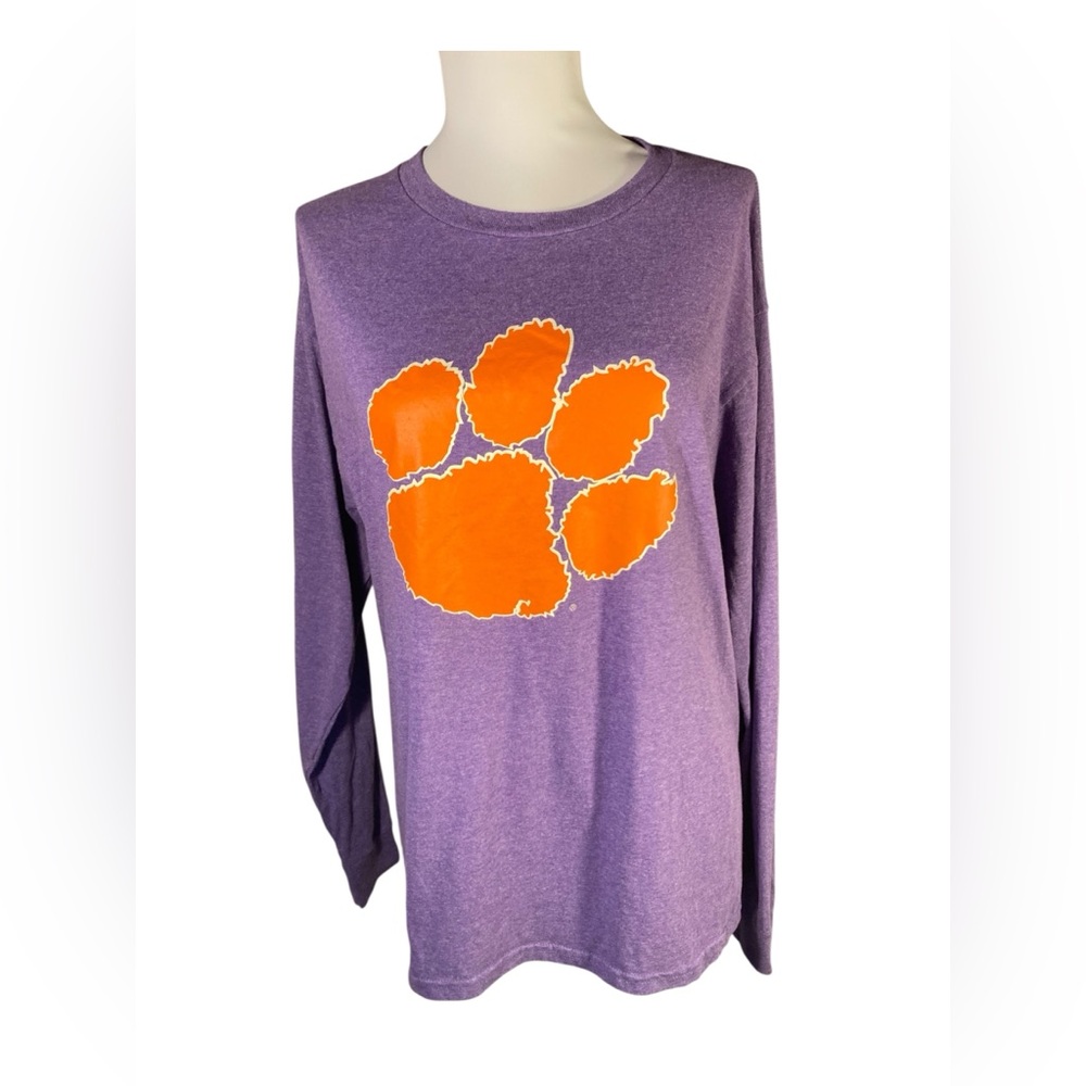 Unisex Clemson Tee Purple w/Orange Paw Size Medium Long Sleeve